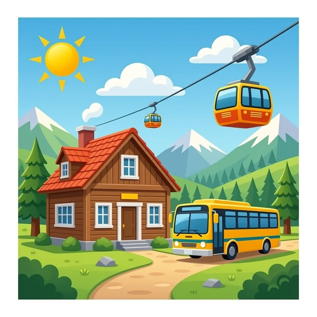 🏠🚞خانه معدنی که ازش اتوبوس و تلکابین حرکت می کند emoji