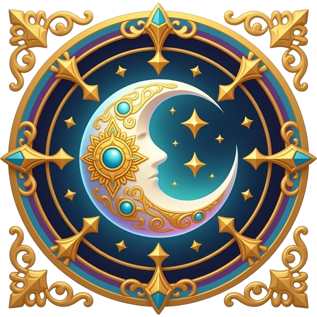 tarot card, moon, gold embellishments, very decorated, gradient accents emoji