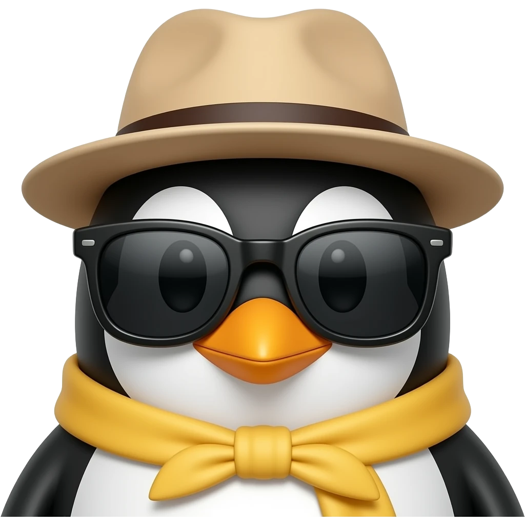 penguin with sunglassess and hat, just face emoji