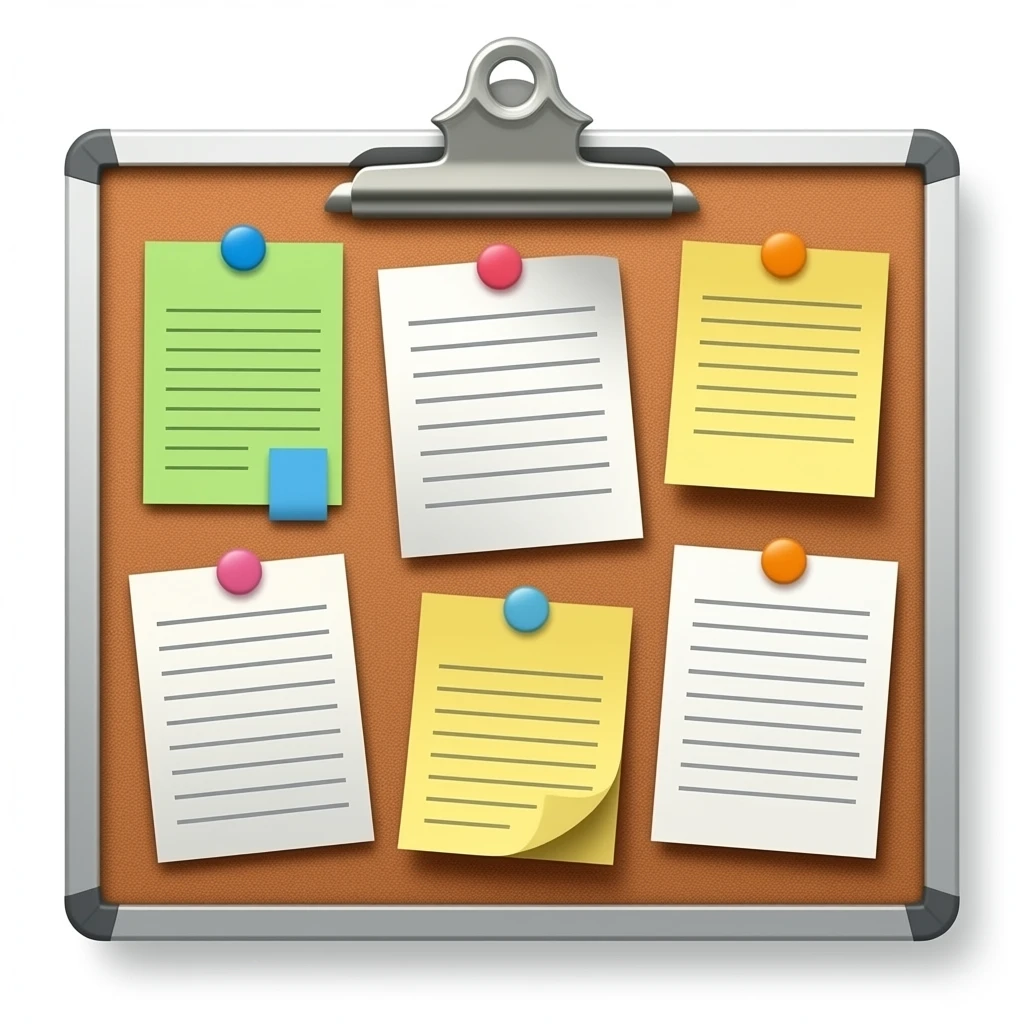 message board with posted notes. remove clip at the top emoji