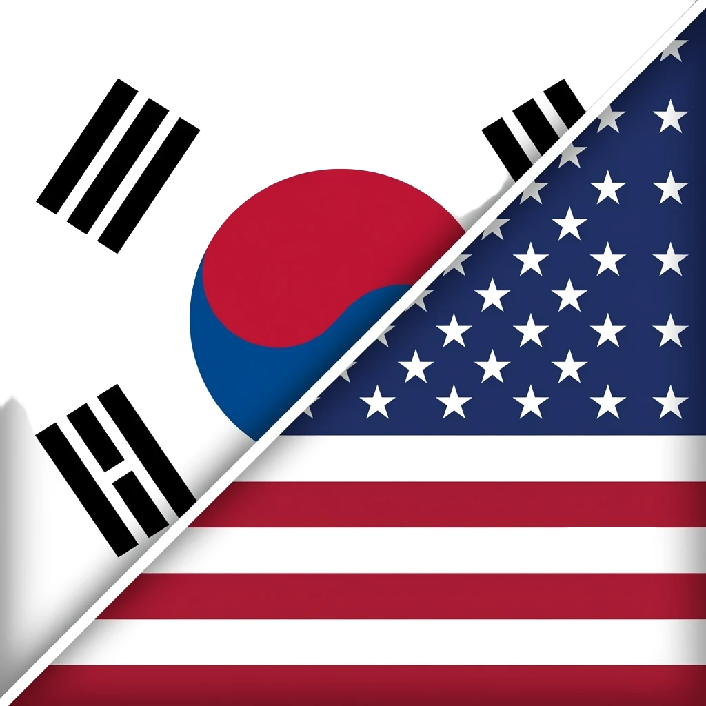 대각선으로 반으로 짤라서 반은 대한민국 국기 반은 미국국기 국기처럼 만들어줘 동그랗게 말고 emoji