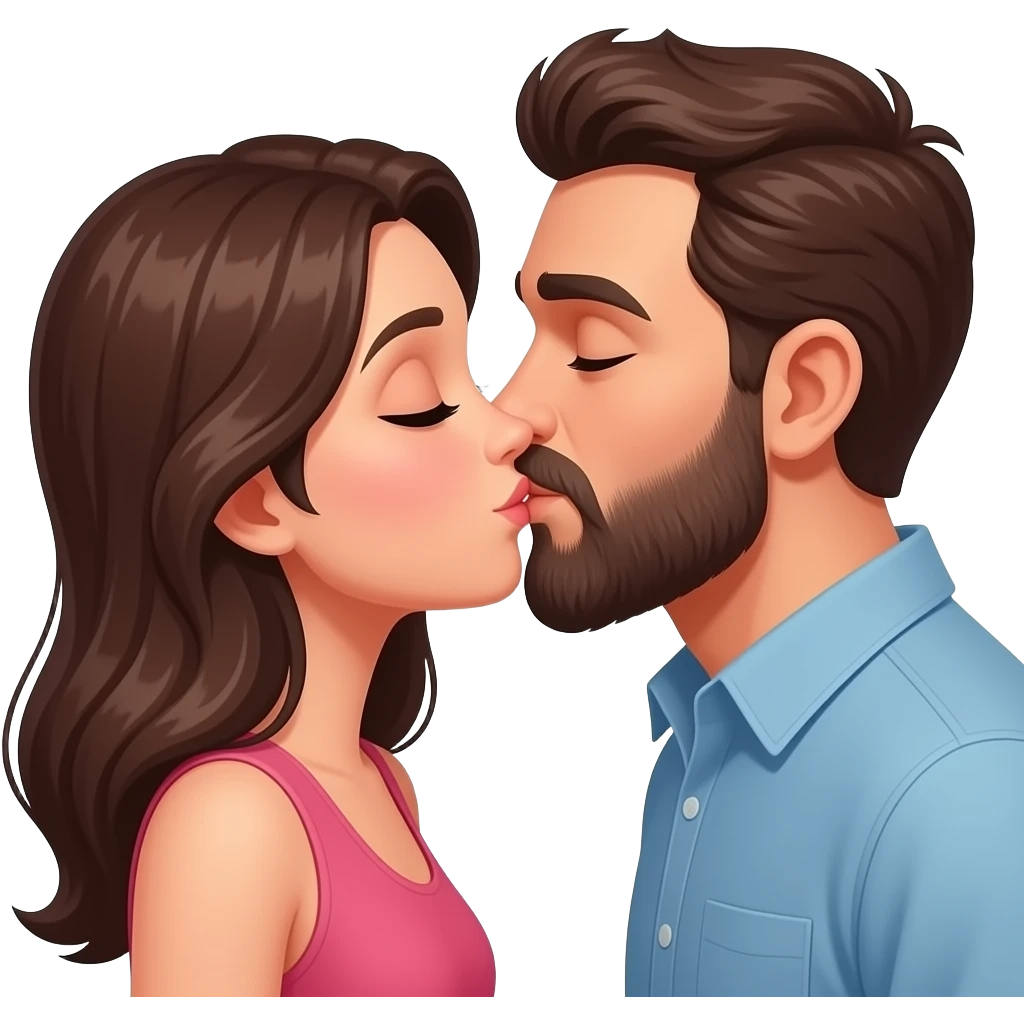 Woman and bearded man kissing emoji