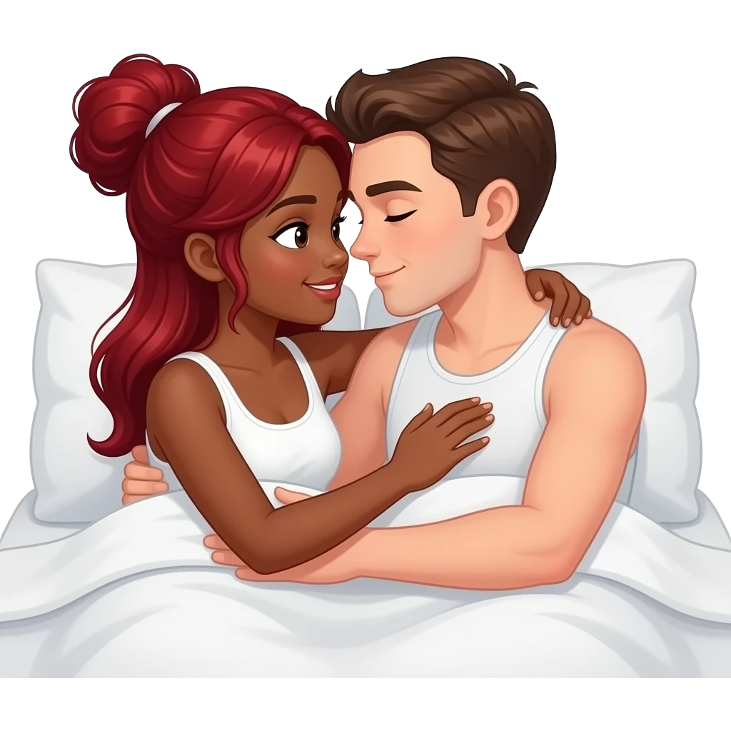 1 red head black girl + 1 white masculine girl love in bed emoji