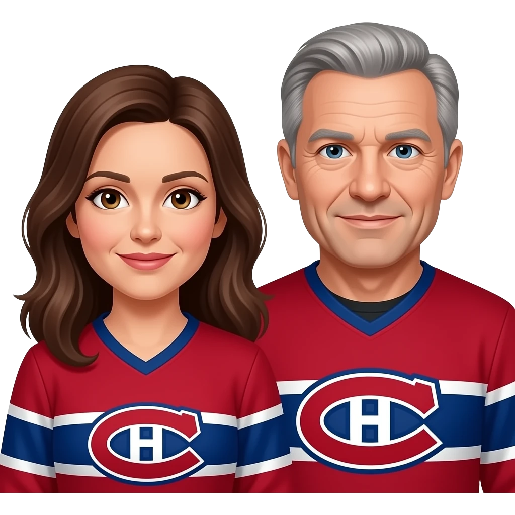 Montreal  canadien hockey fans Couple woman 47 years old brown hair hazel eyes male 62 years grey hair emoji