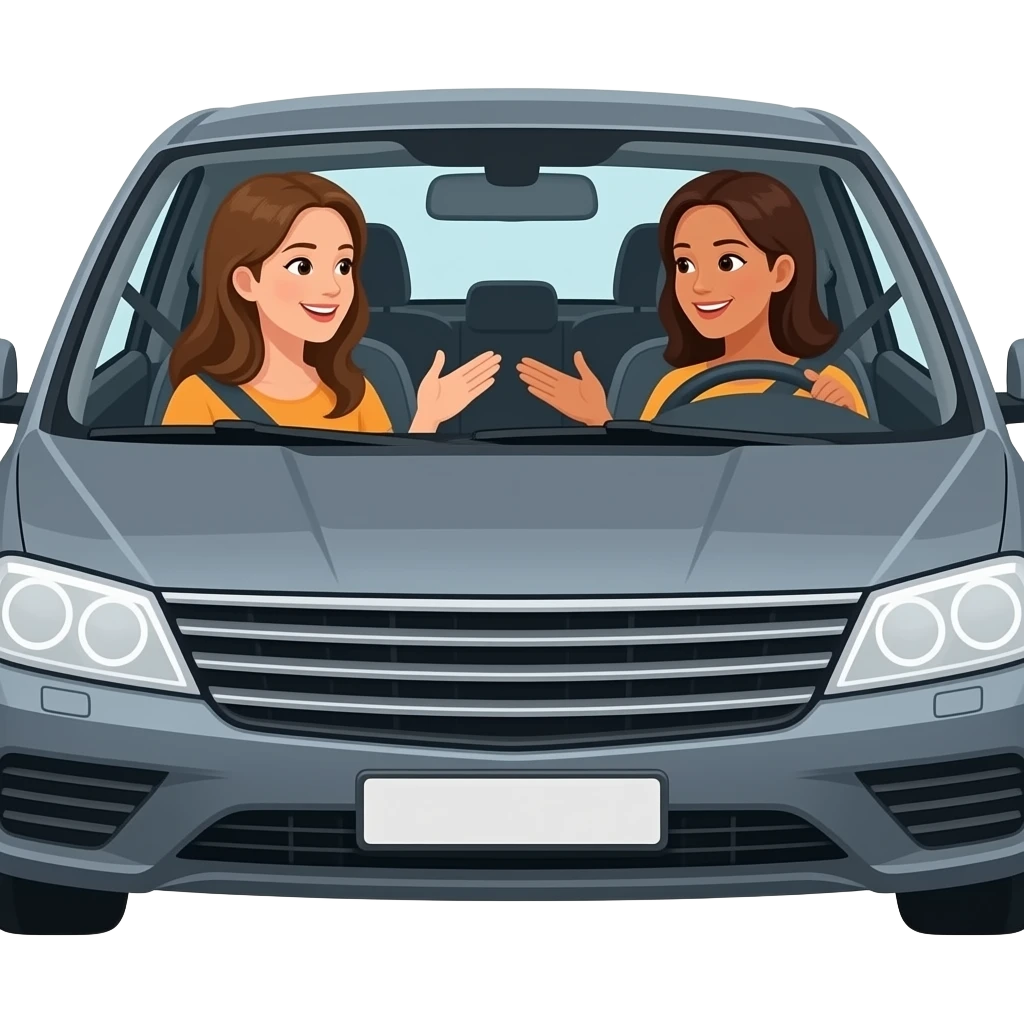 2 adults talking in the front seat girl and girl emoji