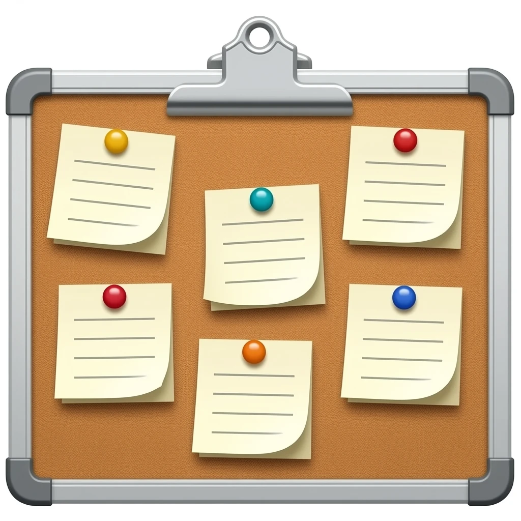message board with posted notes. absolutely no clip at the top emoji