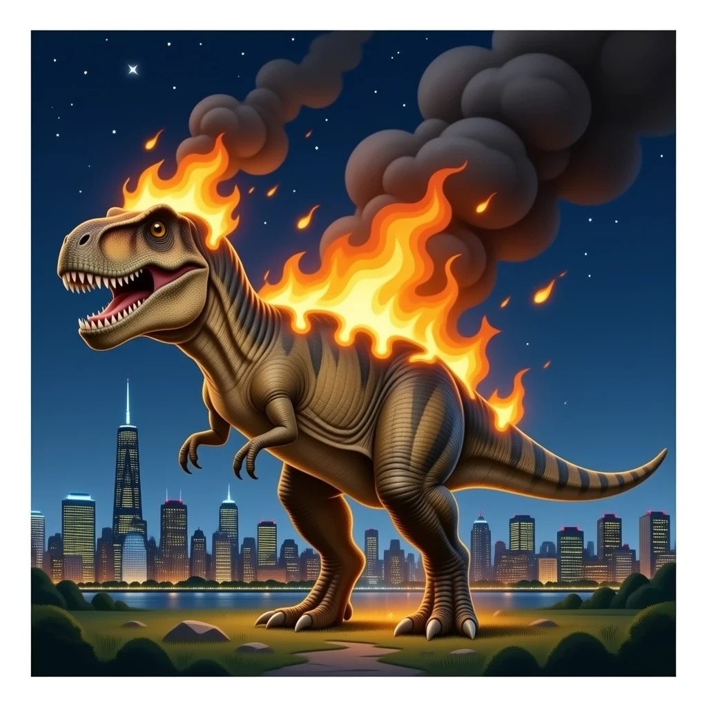 Dinosaur butning small city emoji