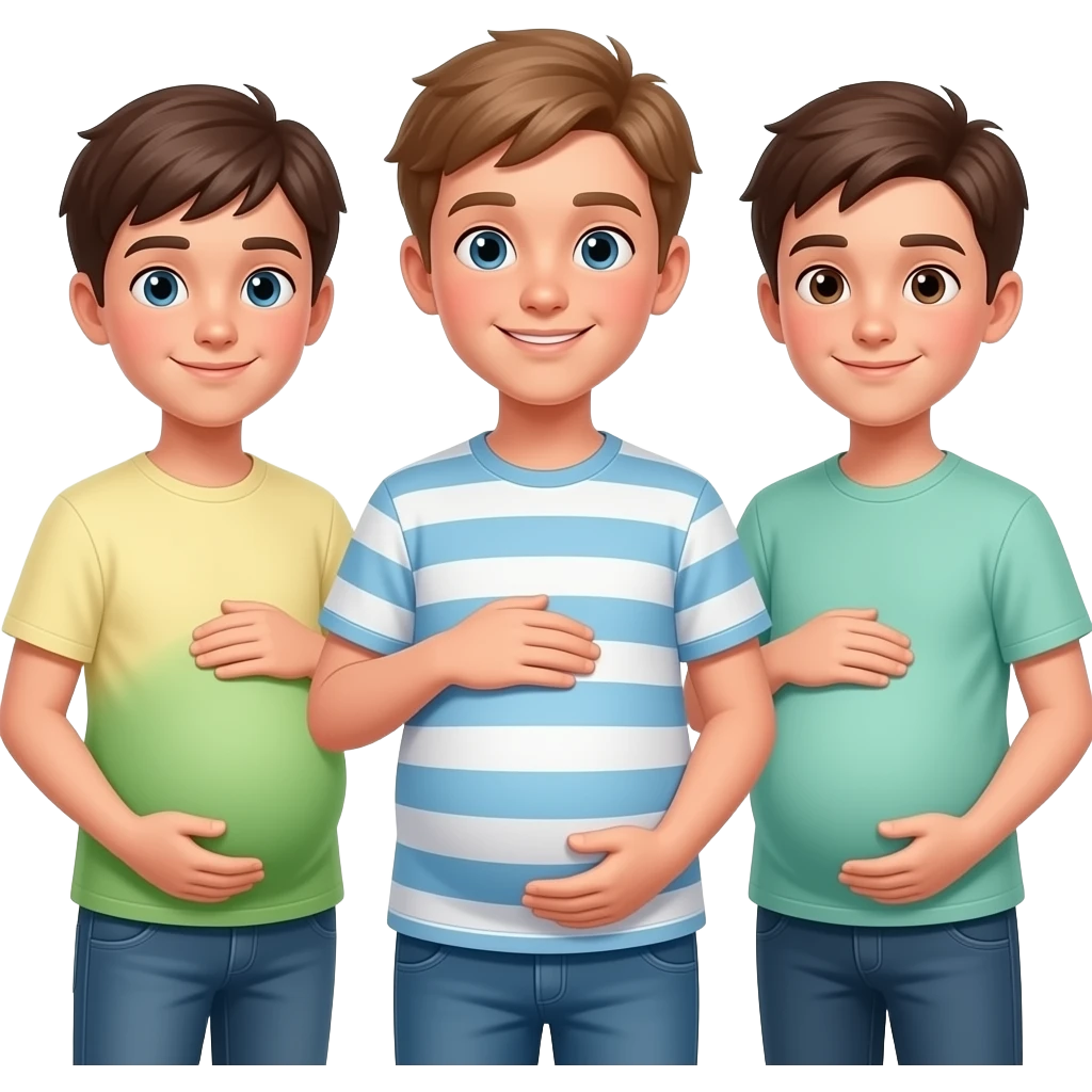 Są trzy chłopcy mają 14 lat i są w ciąży któryś z nich ma trzy brzuchu i emoji