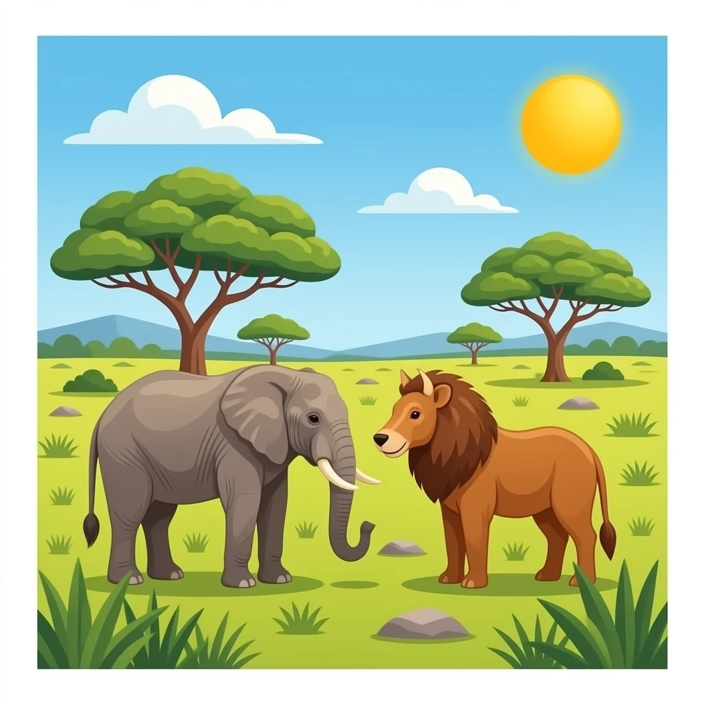 africa safari savanna with couple animals, 3d realistic emoji