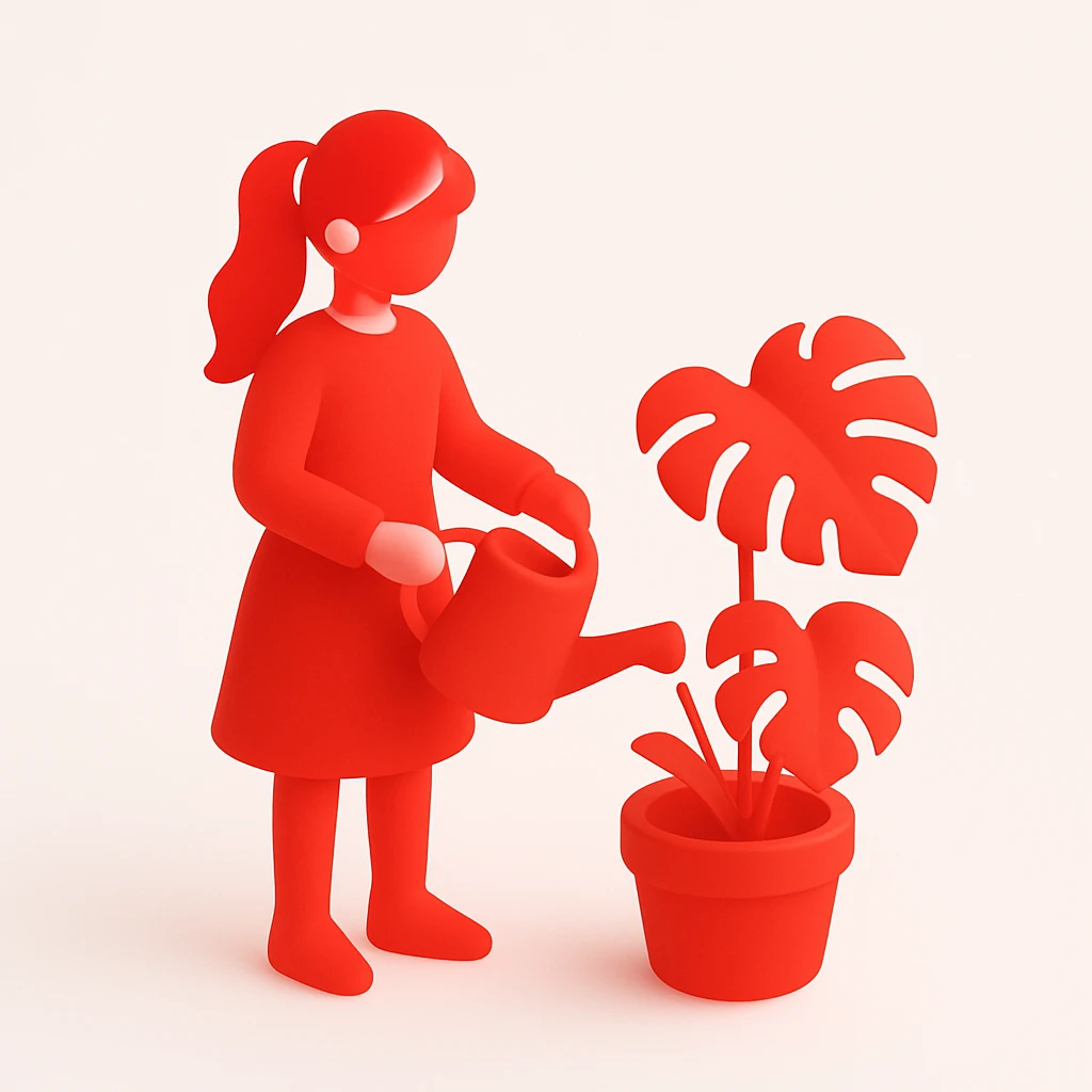 woman watering her monstera plant emoji