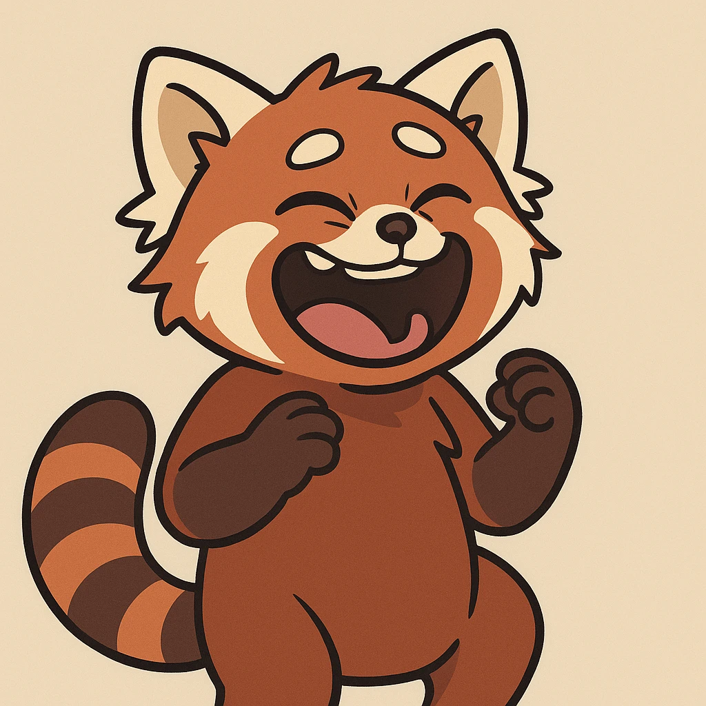 a red panda laughing, cartoon style emoji