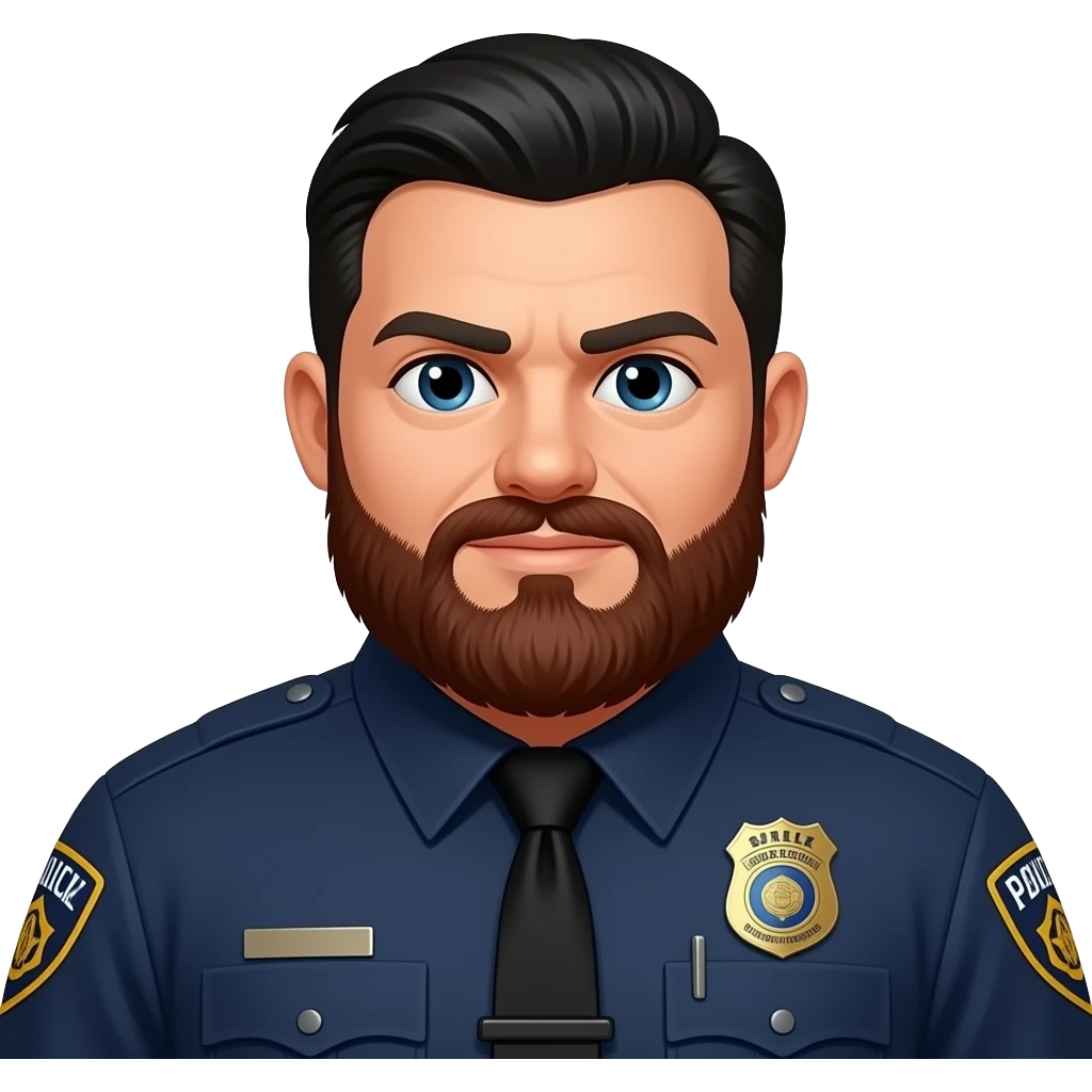 heavy set police officer detective with a full black/red beard and slicked back black hair emoji