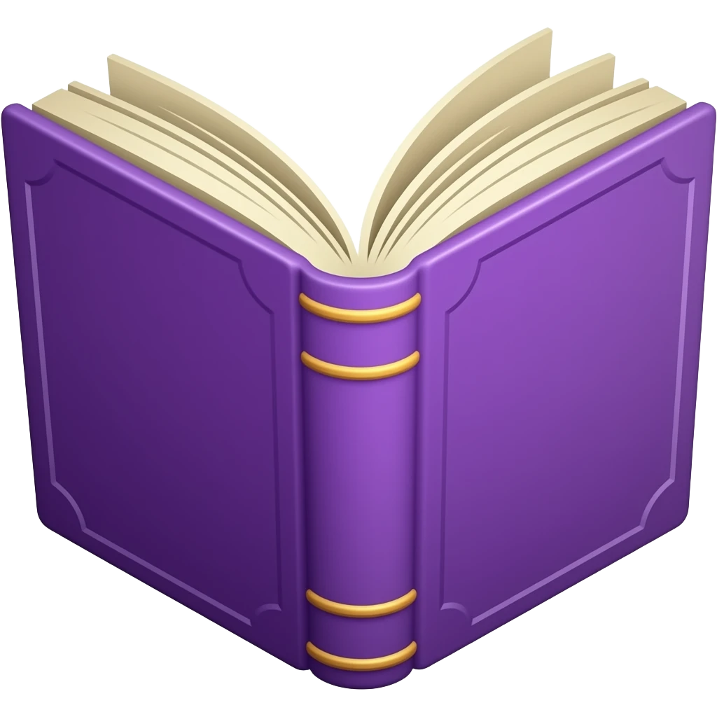 open purple book with gold edged, pages facing viewwer emoji