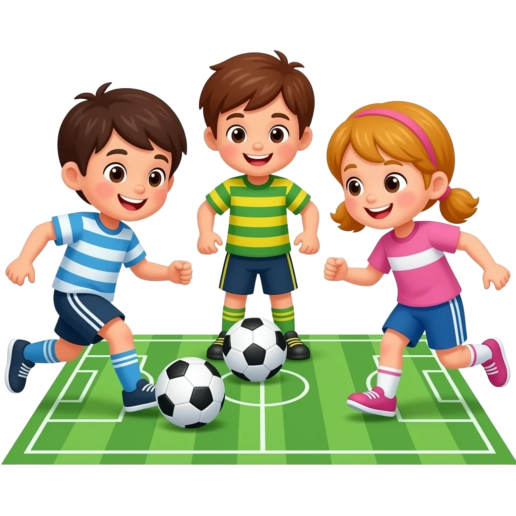 tres NIÑOS JUGANDO AL SOCCER sin cancha de soccer emoji