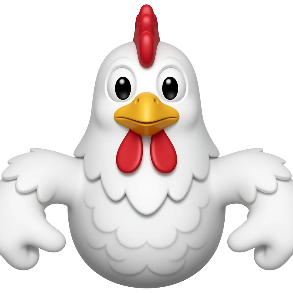 white chicken hand puppet with black eyes emoji