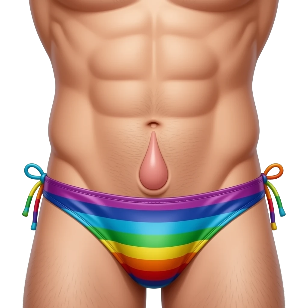 Bald Gay dude in leather bikini rainbow licking a butthole emoji