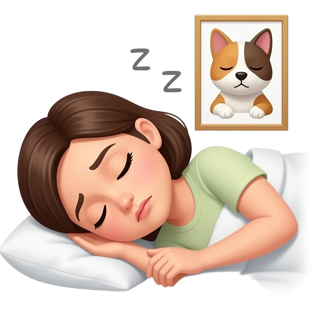 mujer durmiendo incomoda para no mover a su mascota emoji