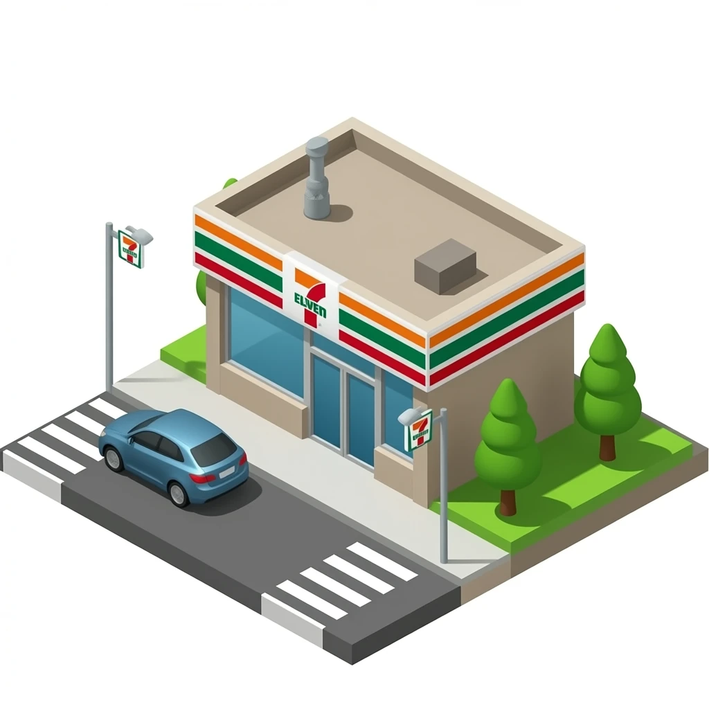 7 eleven shop isometric, transparent background png emoji