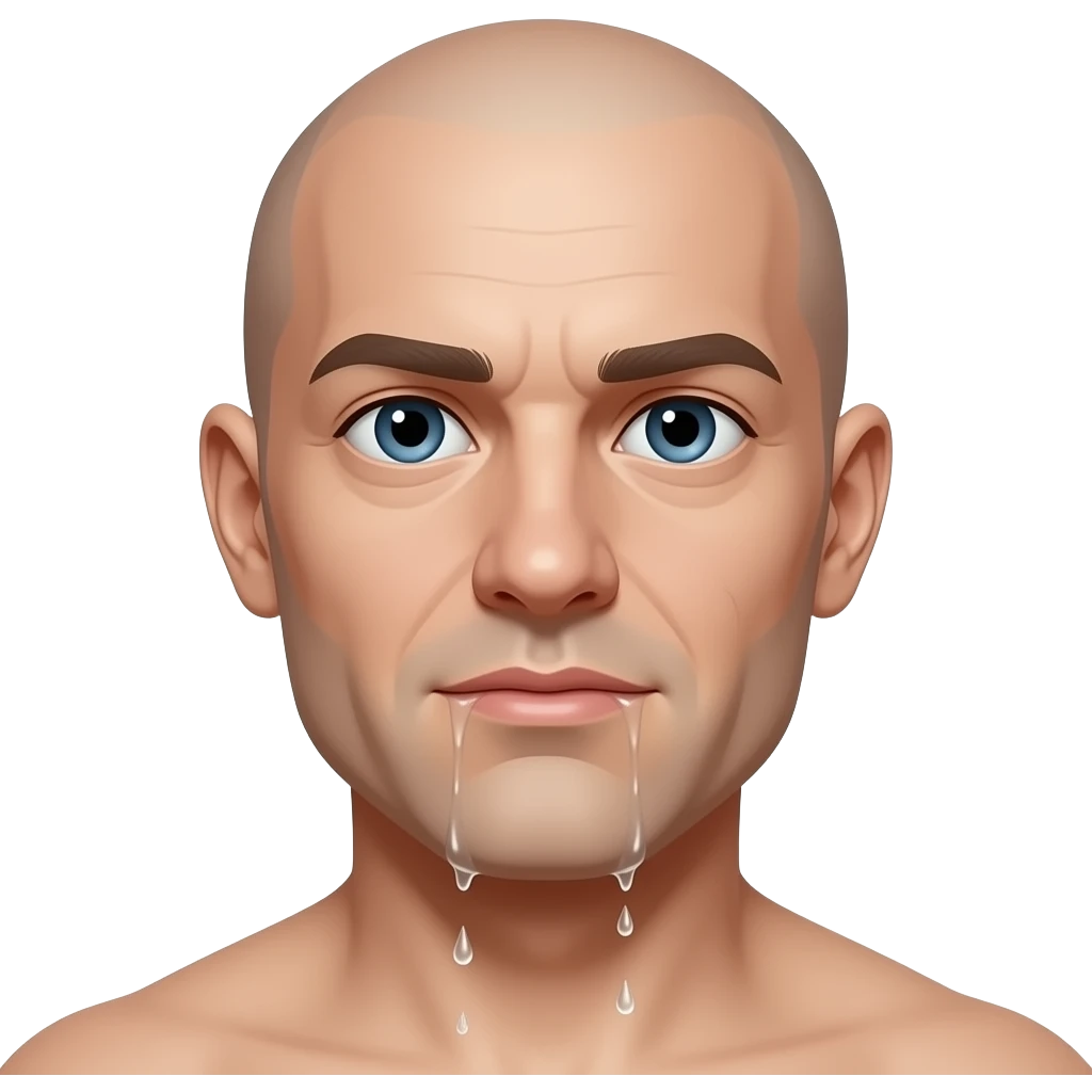 Completely Bald man dripping wet mouth and chin emoji
