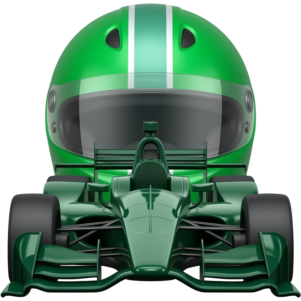 A green helmet behind the dark green indycar emoji