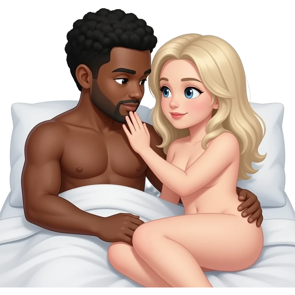 Naked couple black male , white girl sex on bed emoji
