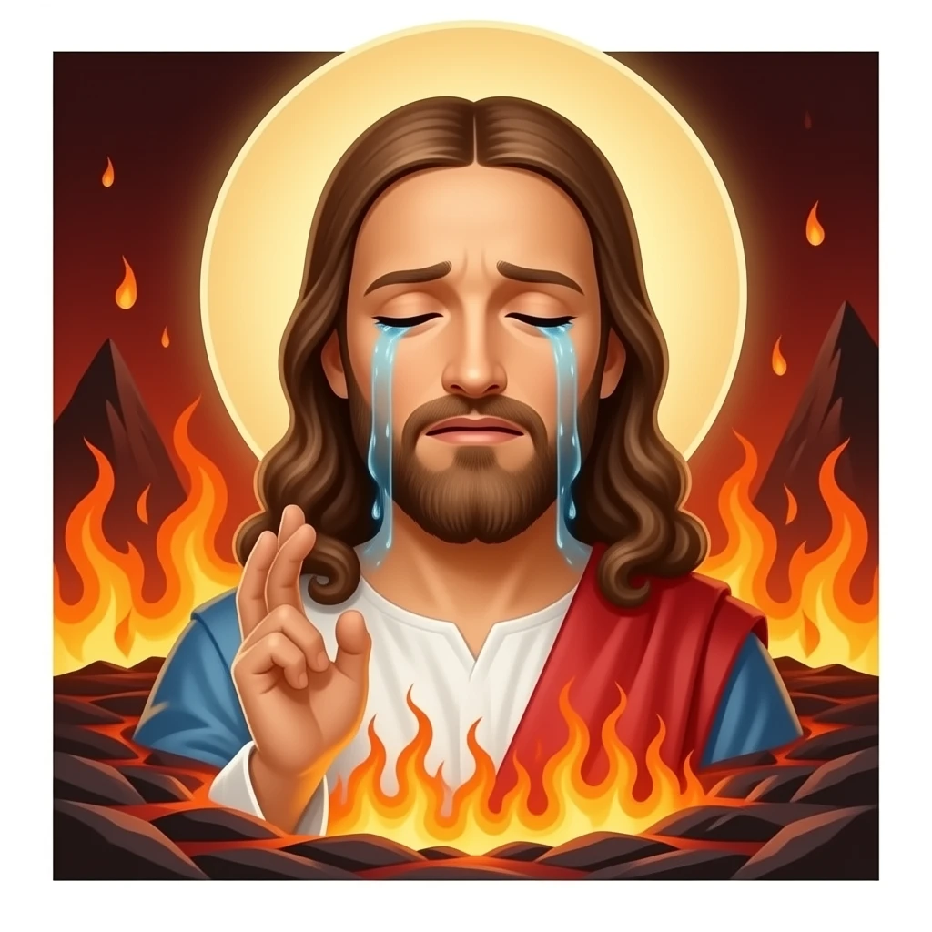 Jesus throwing a crying rich ceo into hell emoji