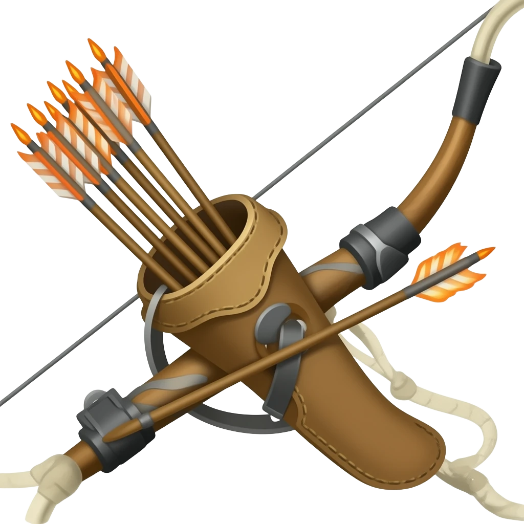 archery bow with quiver and flaming arrows emoji