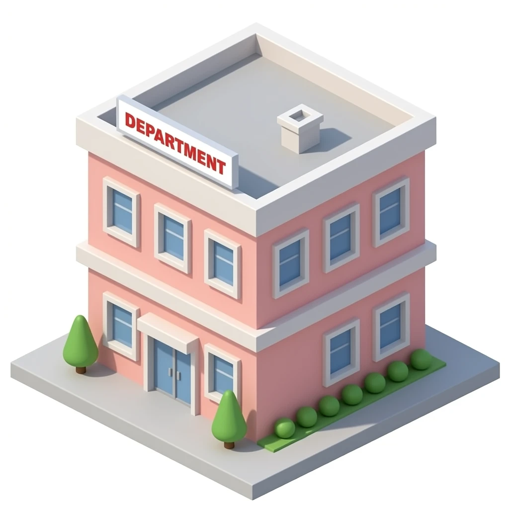 light pink building with department sign without background 3d view.department SIGN emoji