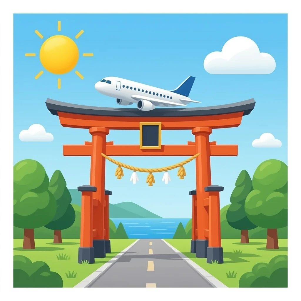 The plane is stuck on the Torii gate emoji