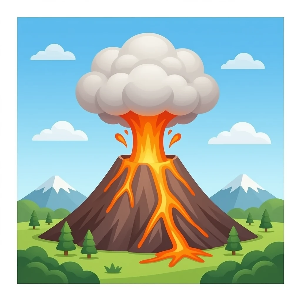 извергающийся вулкан на белом фоне emoji