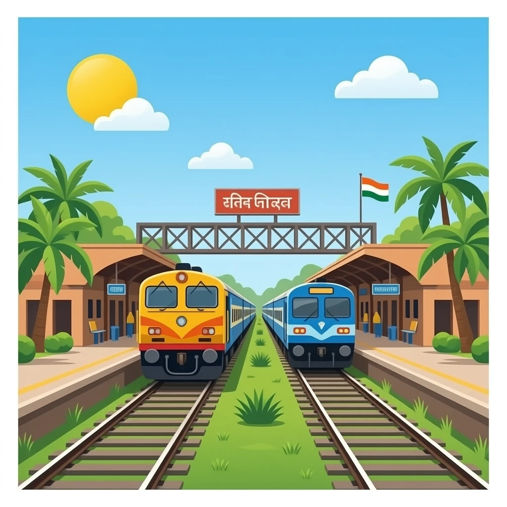 Indian Train station with indian trains emoji