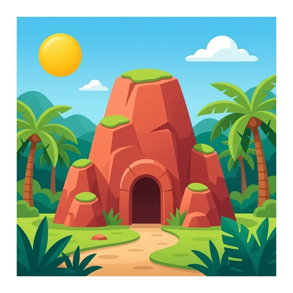 red rocky building in the jungle emoji