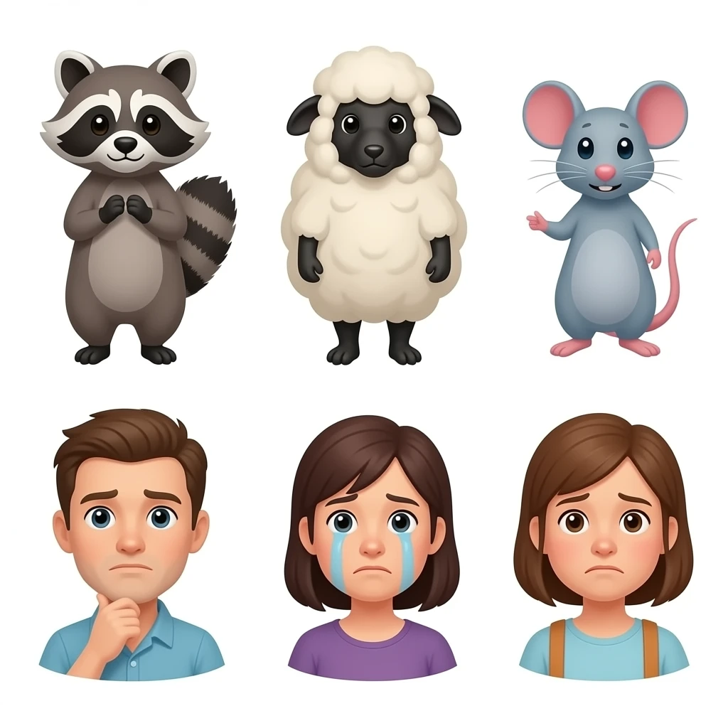 🦝🤔🐑😢🐭😔👋🏡 emoji