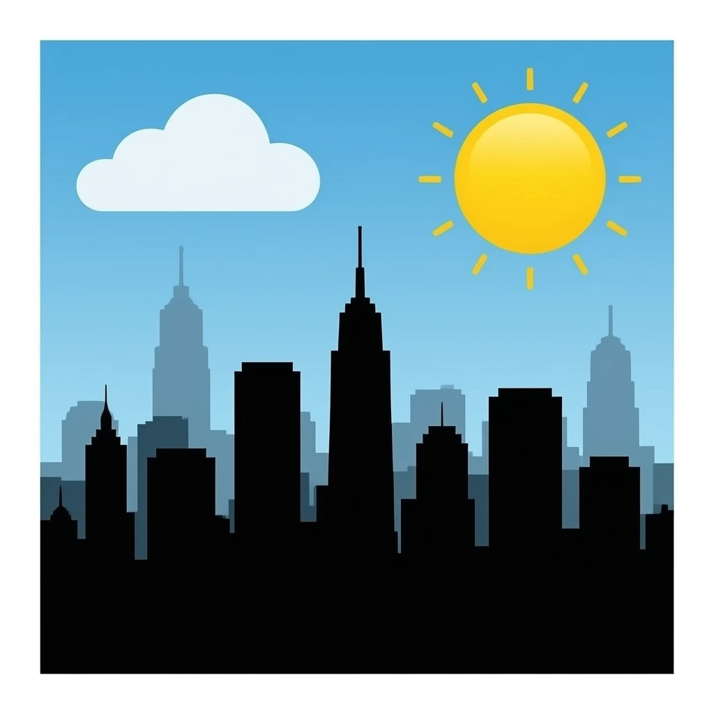Flat, solid black cityscape skyline silhouette. No windows, no details, no texture. emoji