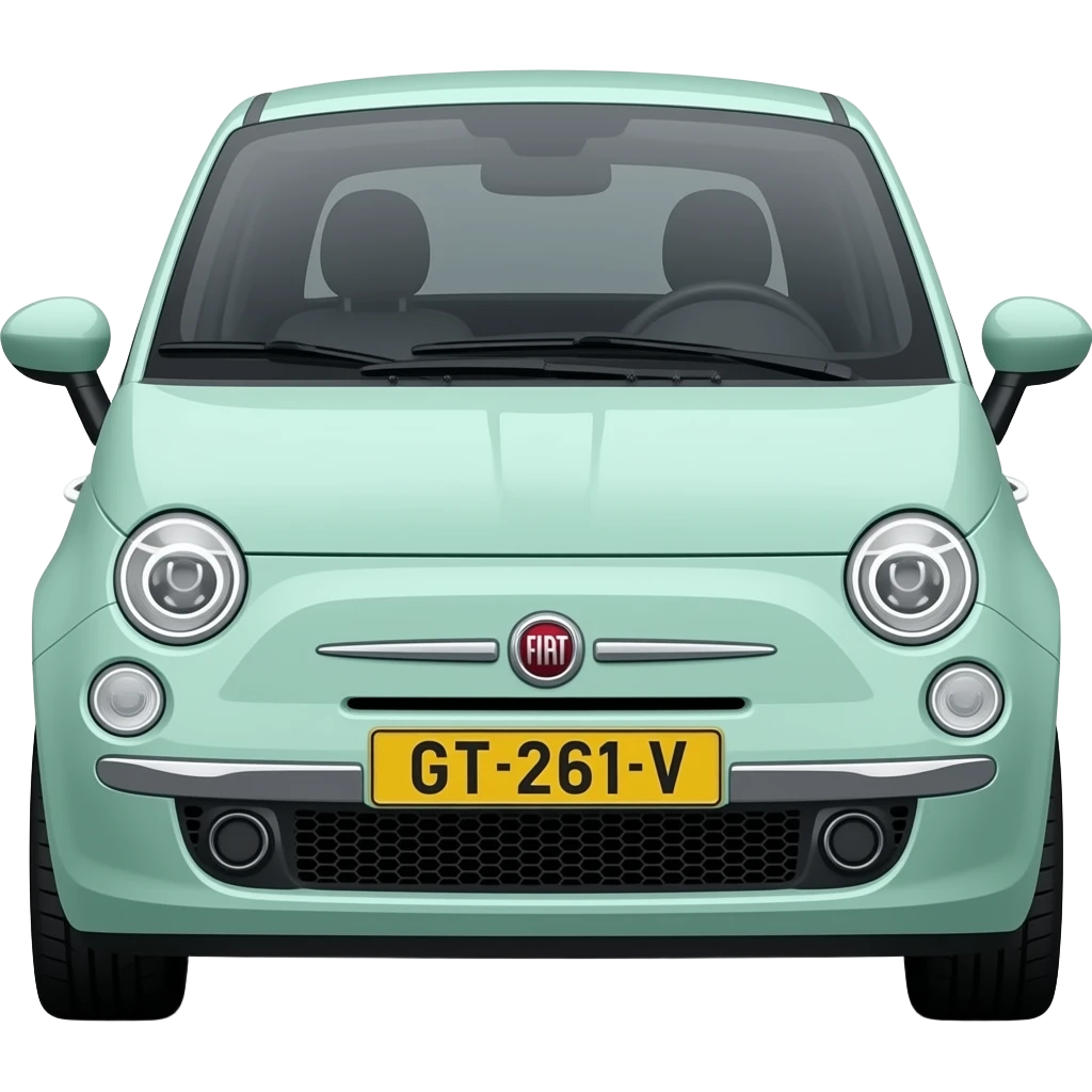 mint green fiat 500 twinair vintage white wheel covers front view yellow licens plate GT-261-V emoji