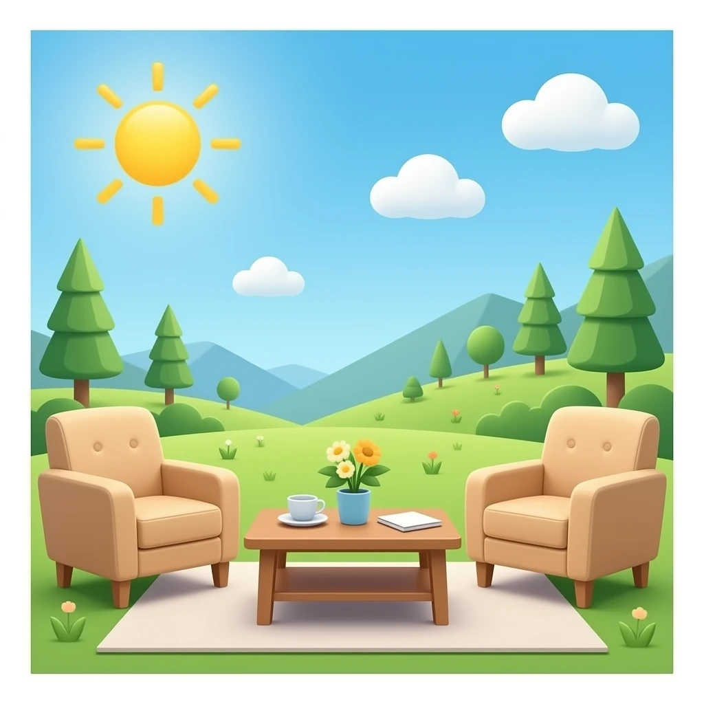 a coffee table is standing between two armchairs emoji
