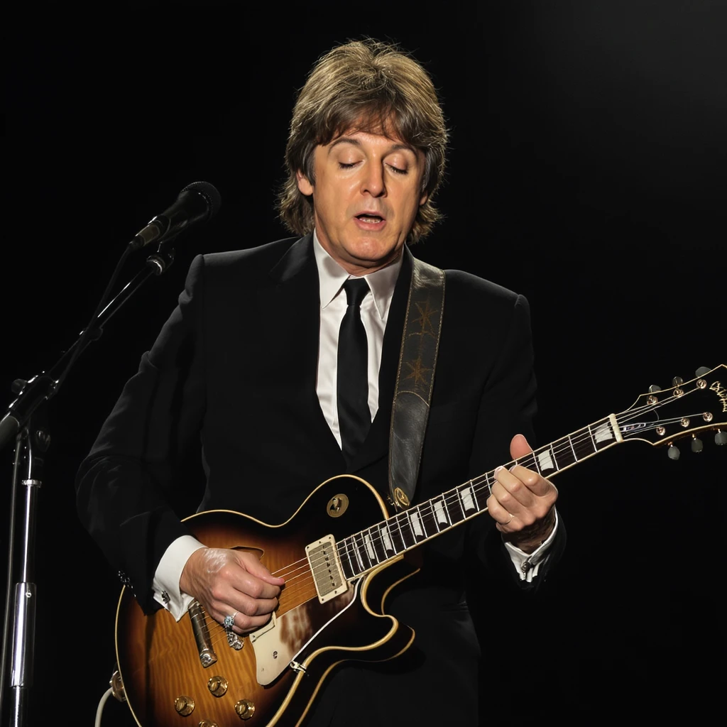 Paul McCartney playing guitar suit emoji