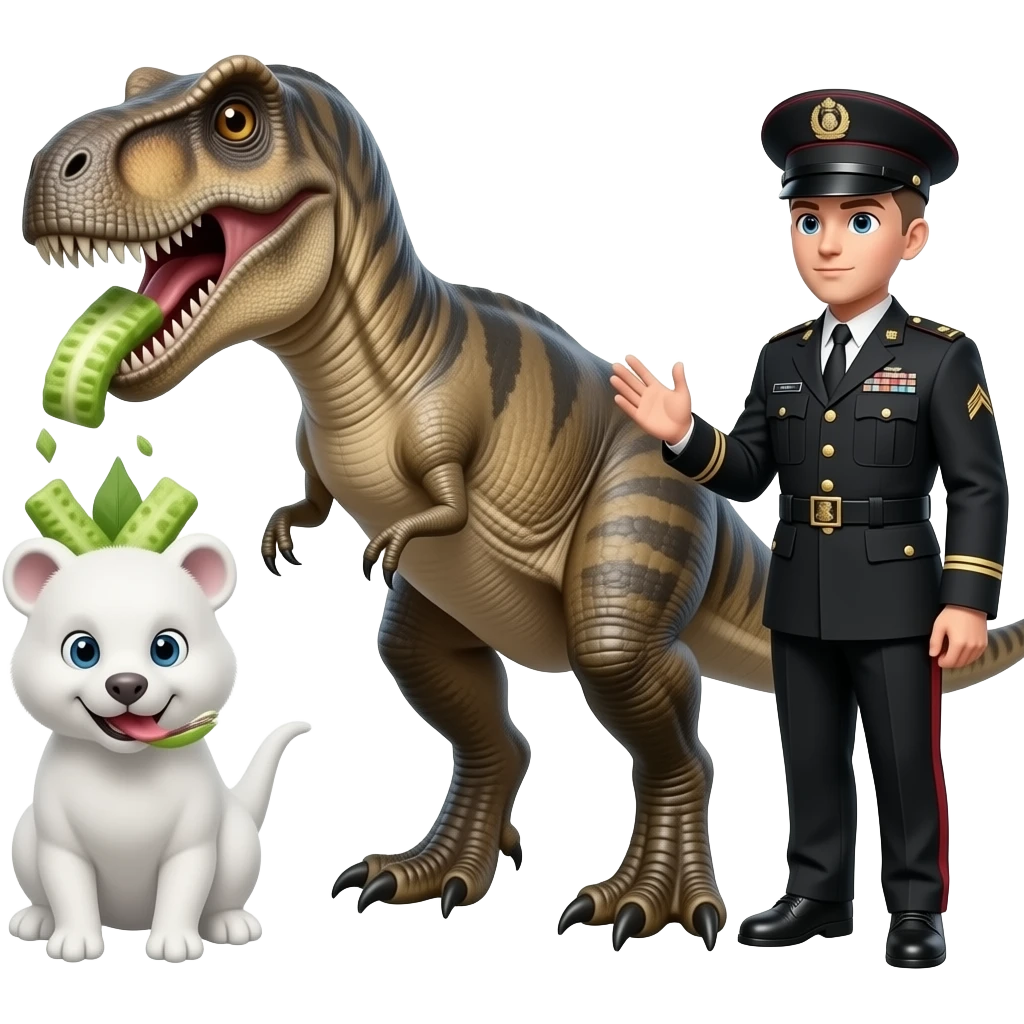 dinosaur eating soldger who wears black uniform emoji