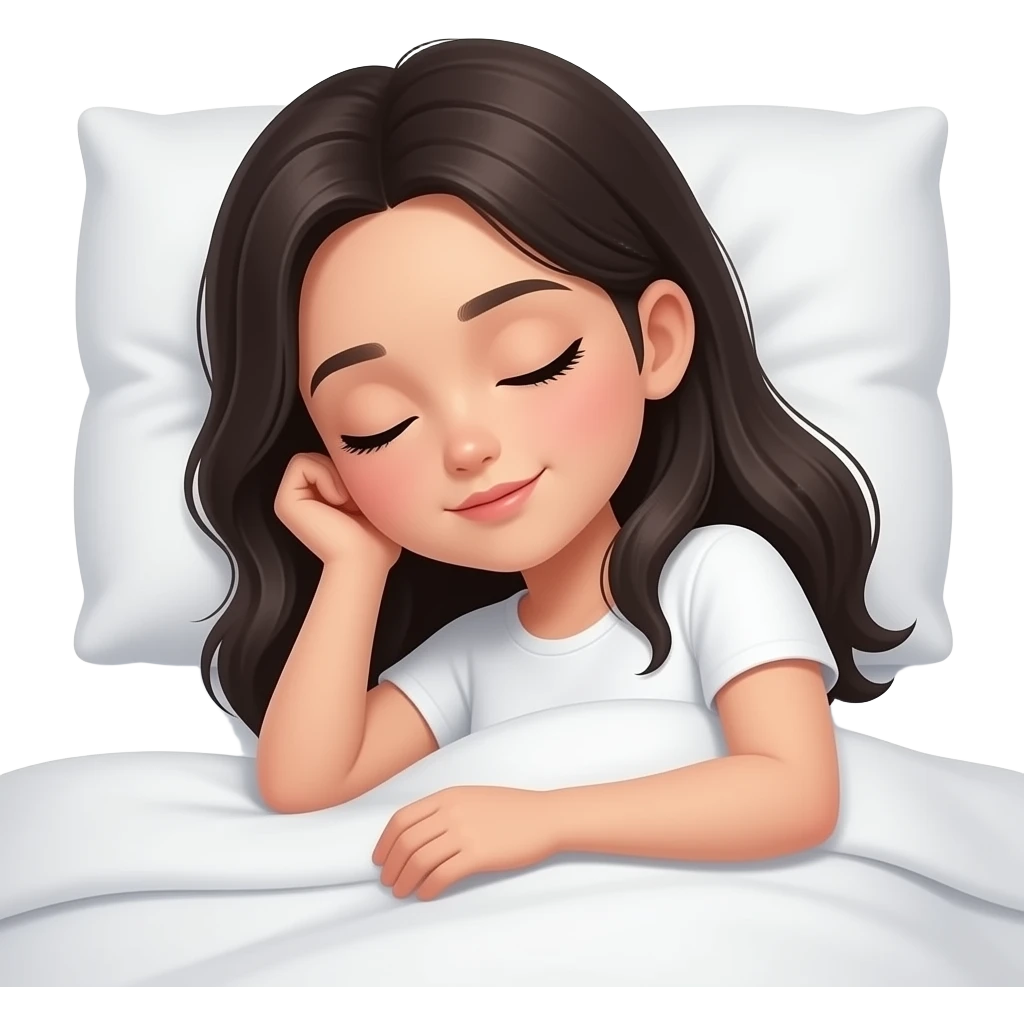 A beautiful, black long haired girl sleeping in bed emoji