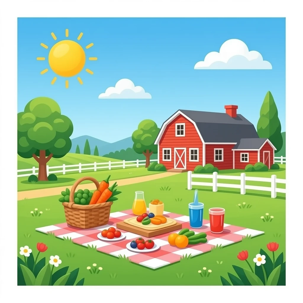 outdoor picnic at farm and house emoji