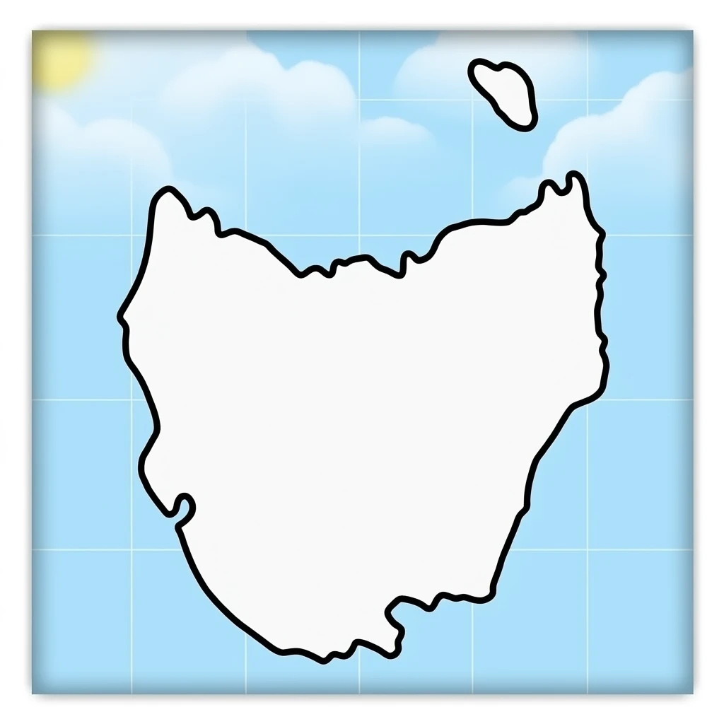 map of Tasmania black and white, just blank in the middle like if it was written with a black pen on a white paper, delete the pen and blank paper no lines, I said blank white paper no water just with , inside of the map blank too emoji