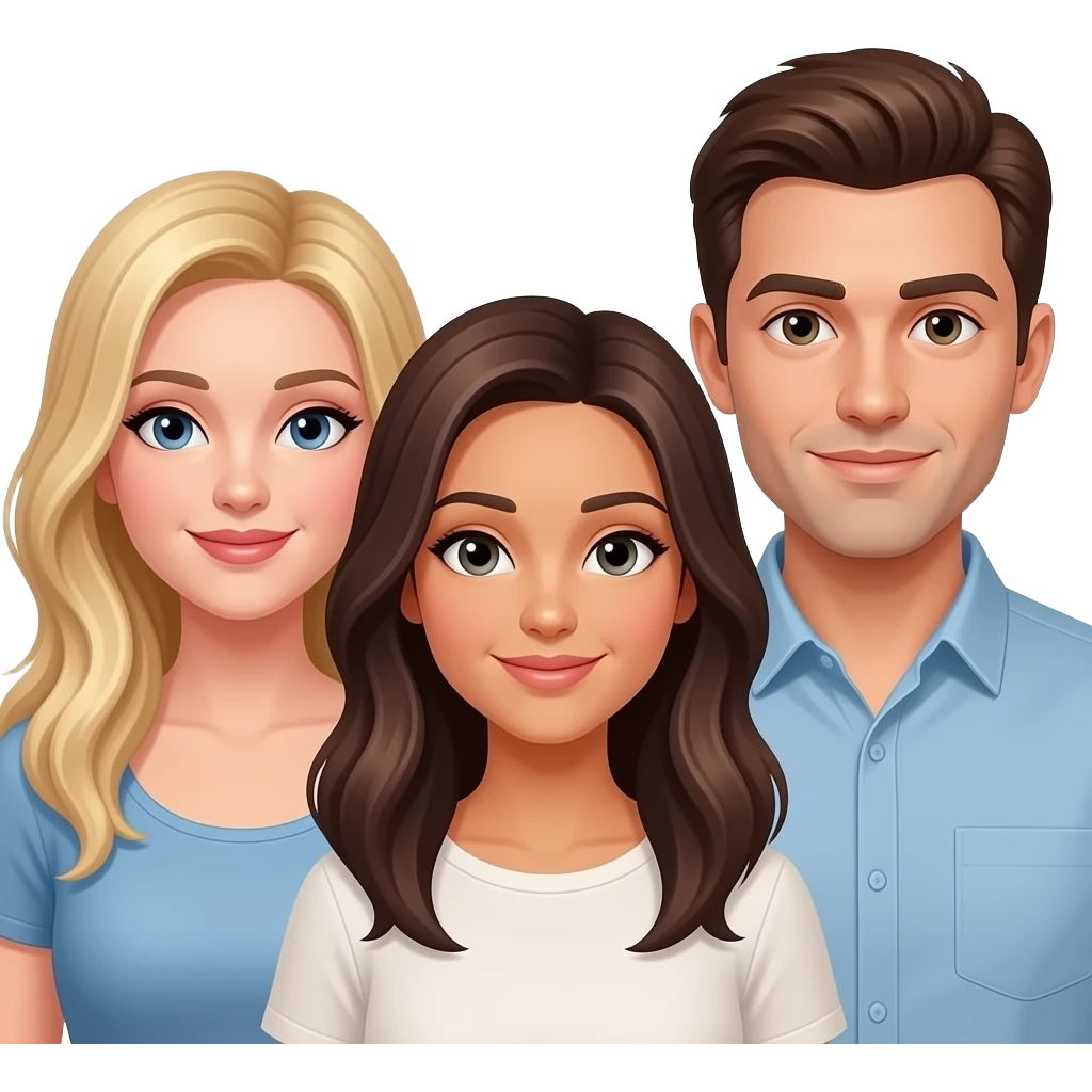 Throuple, blonde female, brunette female, brown hair male emoji