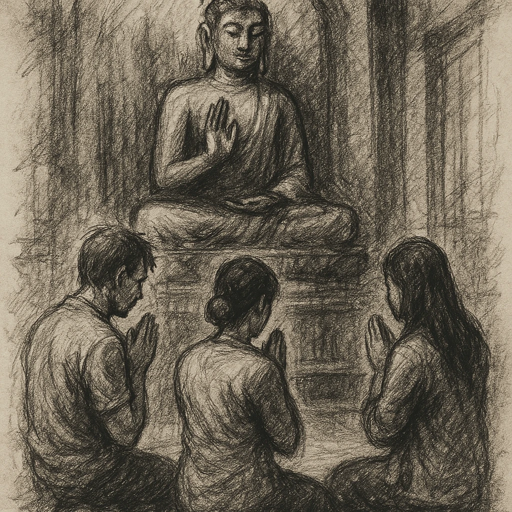 people praying in a Buddhist temple emoji