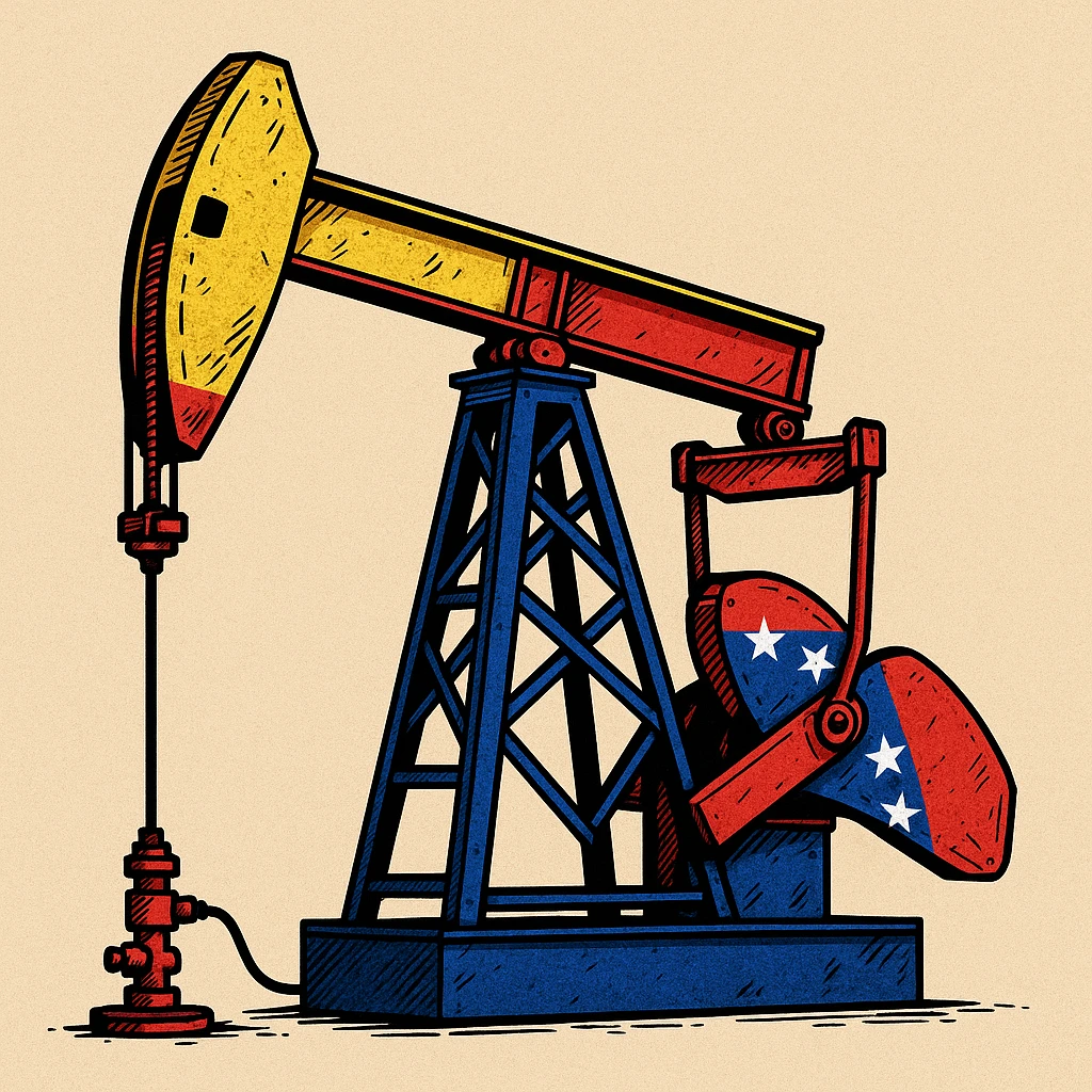 Сгенерируй мне нефтекачалку на однородном фоне, расскрашенную во флаг венесуэлы, в стиле японского комикса emoji