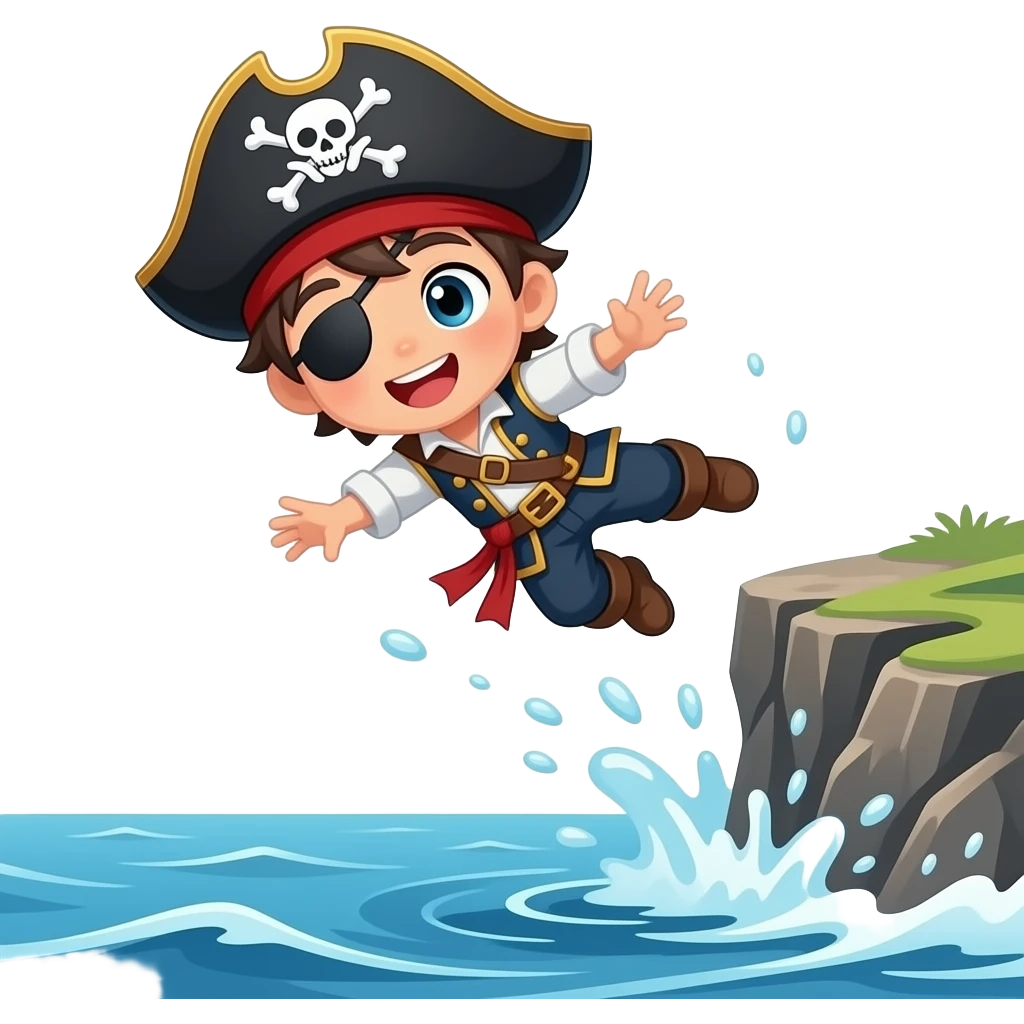 chibi anime boy pirate falls off the rock down the sea emoji | AI Emoji ...