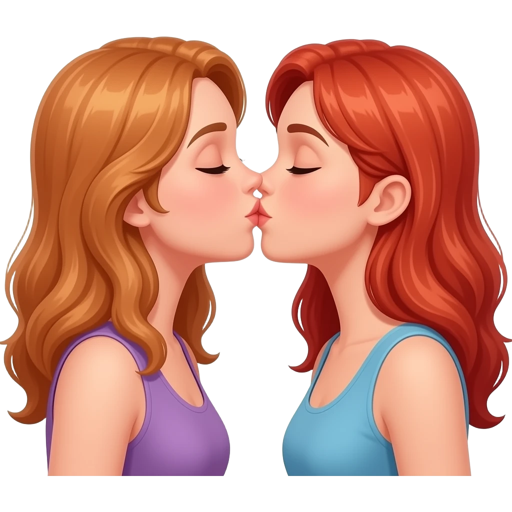 👩‍❤️‍💋‍👩 as a light redhead and someone with red-blonde hair emoji