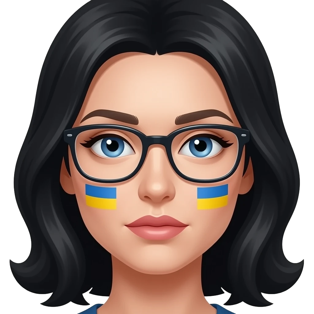 Submissive Ukrainian with black hair and blu eyes and glasses and sperm on her face emoji