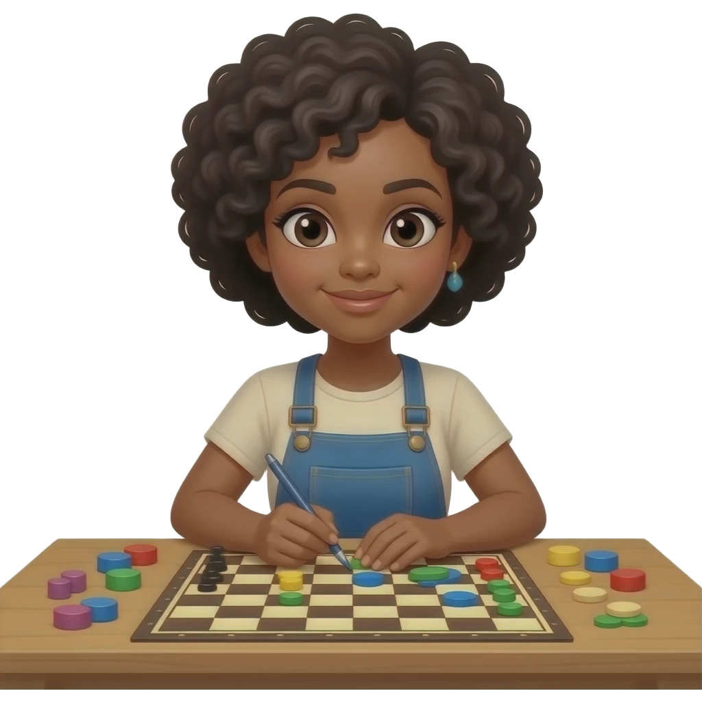 a black female artist decorating a board game on a table emoji