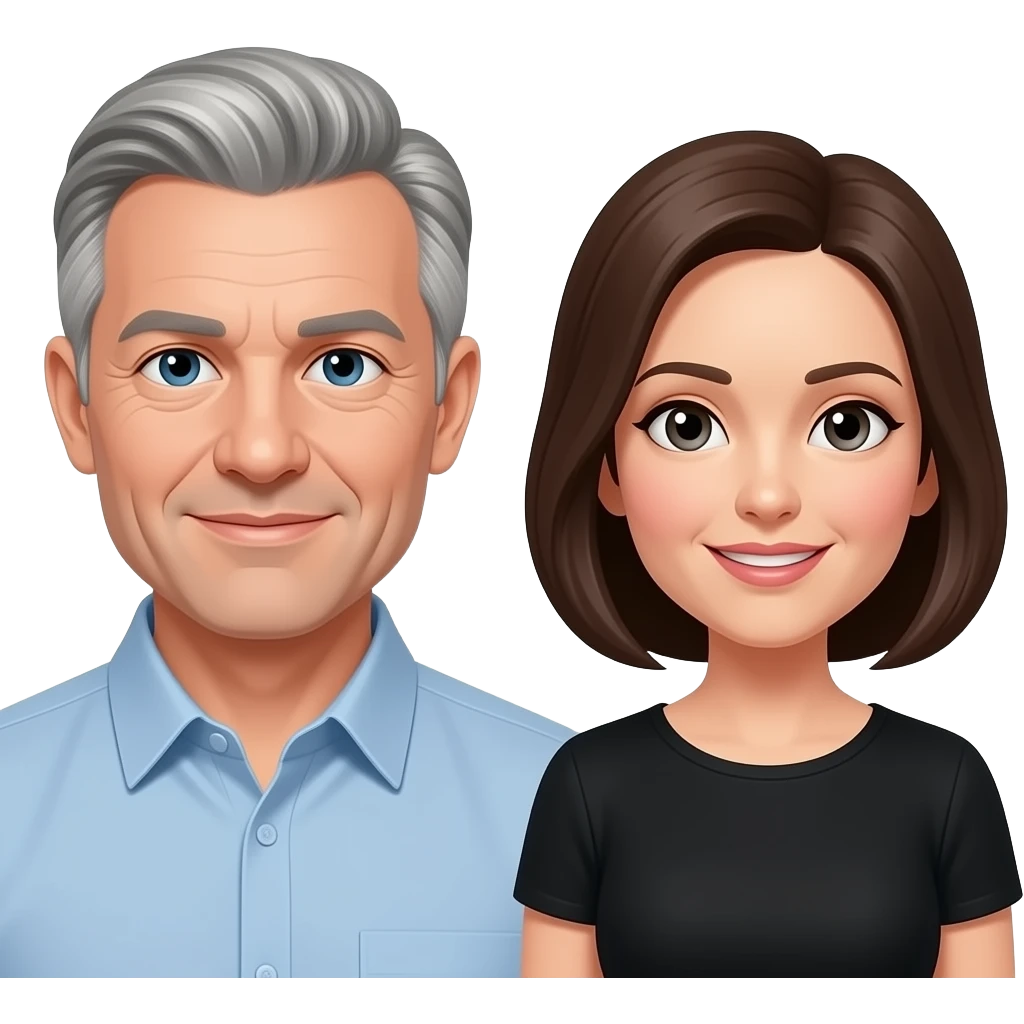 White guy middle aged with salt and pepper hair with black woman middle aged emoji