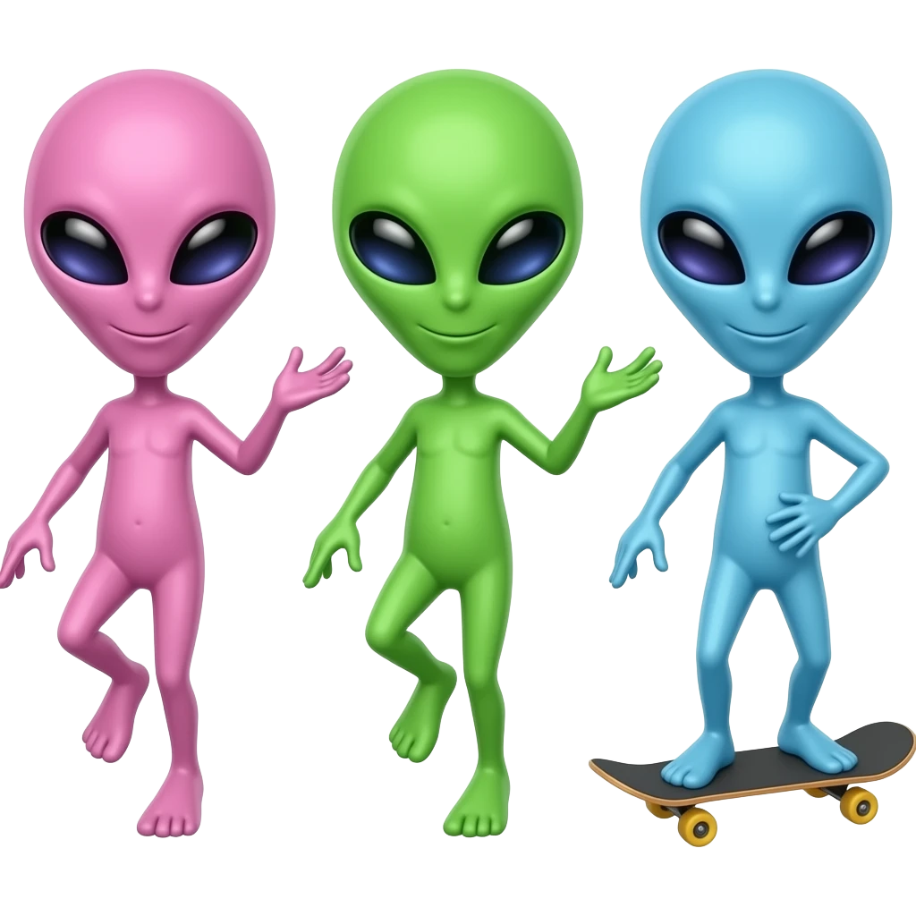 @lljoo92 the alien pink dancing @tjoo93 the alien green dancing @wos-2819 the alien blue wish skateboard emoji